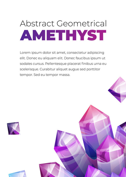 Ultraviolet amethyst gemstones design template. Vector backdrop of ultra violet gems on white isolated background. Boho magic crystals in trendy purple color of the year - Vector, Image