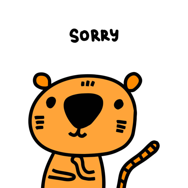 Sorry, handgezeichnete Vektorillustration im Comic-Stil Tiger niedlich kawaii Schriftzug - Vektor, Bild