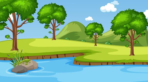 Background scene with many trees in the park illustration - Vector, Image