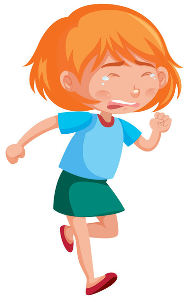 Λυπηρό κορίτσι τρέχει με δάκρυα σε λευκό φόντο εικονογράφηση - Διάνυσμα, εικόνα