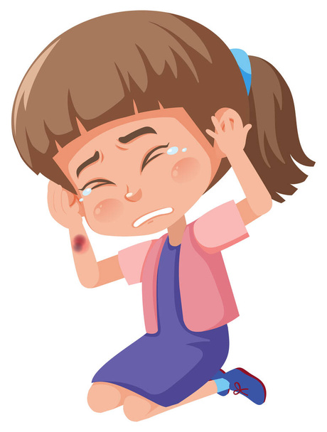 Girl with briuses crying on white background illustration - Vektor, kép