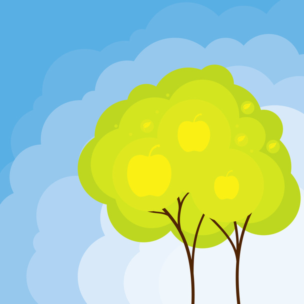 Eco cloud background with green apple tree - Вектор,изображение
