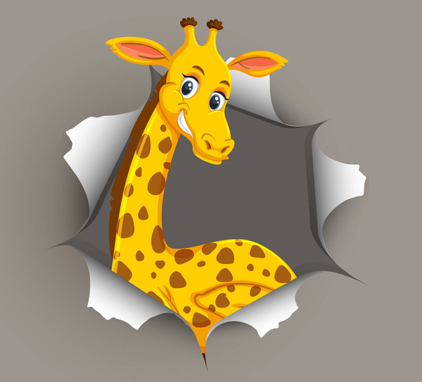 Cute giraffe coming out of cracked wall illustration - Wektor, obraz