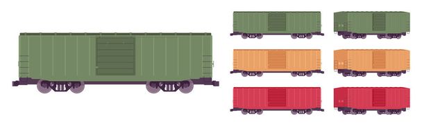 Rail freight transport train, shipping container set - Vector, Image