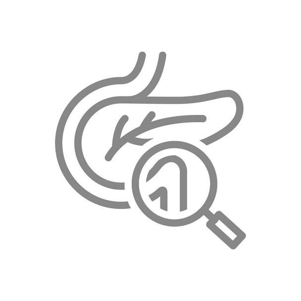 Páncreas con icono de la línea de lupa. Investigación de órganos humanos, símbolo de prevención de enfermedades
 - Vector, imagen