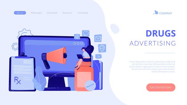 Pharmaceutical marketing concept landing page. - Vector, Image