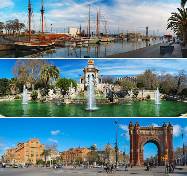 Set of three Barcelona attractions panoramas - Photo, Image