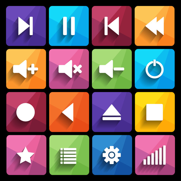 Set of media player buttons in flat design style. - Vektor, obrázek