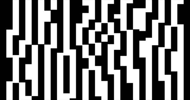 Fond noir et blanc 4k : rayures pixellisées mobiles aléatoires. Animation abstraite géométrique en boucle sans couture. Lignes verticales animées. Arrière-plan monochrome.Digital op-art BG. grille minimale maigre
 - Séquence, vidéo