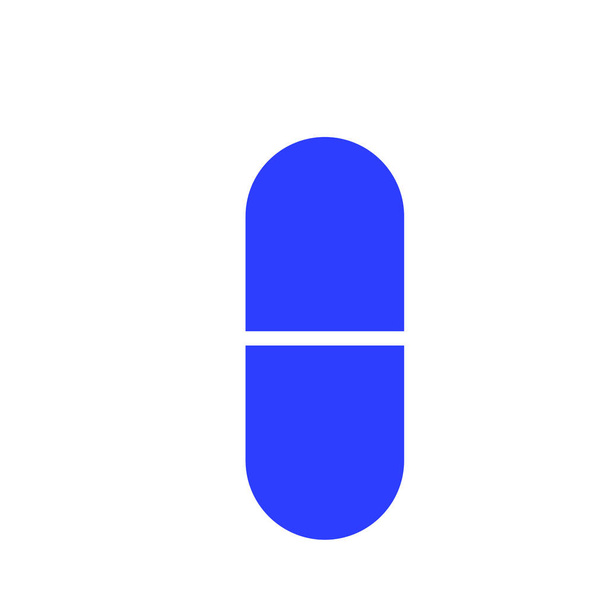 Jednoduchá plochá elipsa modrá pilulka izolovaná na bílém pozadí. Antibiotická terapie. Léčebné vitamíny. Léčba pneumonie a koronaviru. Léky na tablety. Zdravotní péče a lékárna. Webový design ikon - Vektor, obrázek