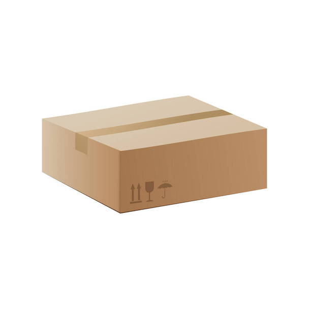 Side view of closed carton box, realistic vector mockup illustration isolated. - Vector, Image