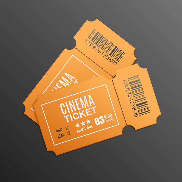 Template of yellow blank cinema tickets realistic vector illustration isolated. - Vector, Image