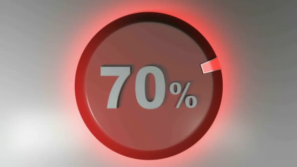Červený kruhový znak s 70% zápisem a otočným kurzorem - 3D vykreslovací videoklip - Záběry, video