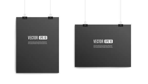 Black hanging paper poster template set isolated on white background - Vector, imagen