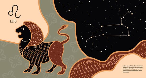 Zodiac background. Constellation Leo. Horizontal banner. Vector illustration - Διάνυσμα, εικόνα