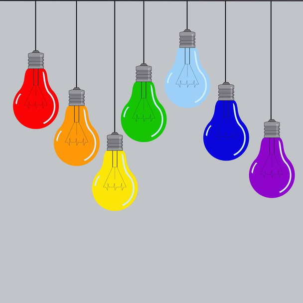 lâmpadas nas cores do arco-íris, ilustração vetorial, isolar no fundo cinza
 - Vetor, Imagem