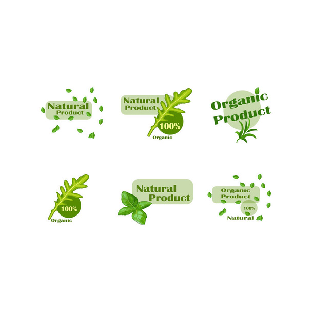 Organic food badge collection isolated. Flat logo design vector - Vector, Image