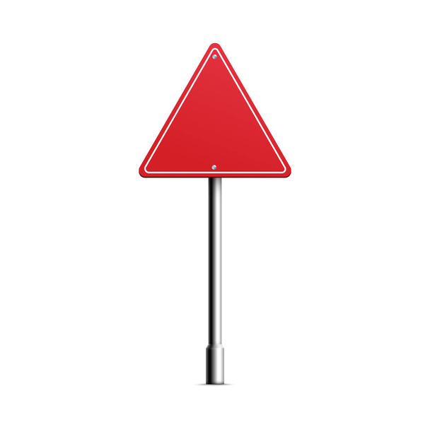 Realistic red triangle road sign on metal pole with blank copy space - Vector, Image