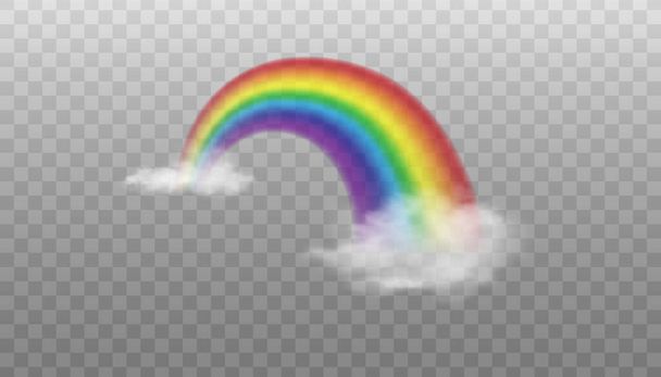 Bright arched rainbow element with clouds realistic vector illustration isolated. - Vector, Image