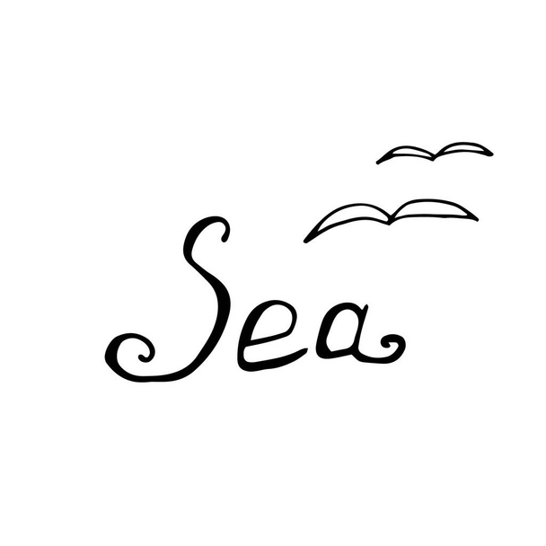 Sea, lettering hand drawing calligraphy, vector - Vecteur, image