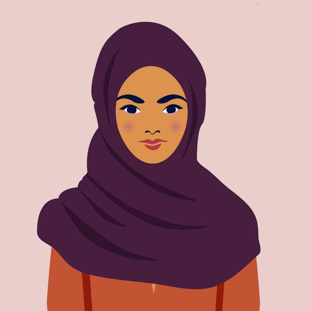 Egy hidzsábos lány. Fiatal arab üzletasszony. Női portré. - Vektor, kép