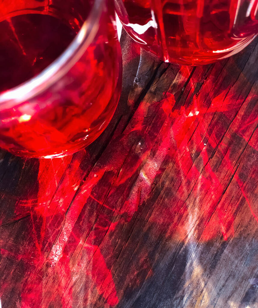 glass of red juice, glass of red juice on wooden table, red juice in a glass - Photo, image