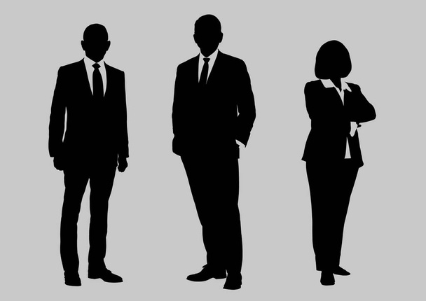 uomini d'affari silhouette di gruppo posare su sfondo di colore grigio, vettore linea piana e illustrazione. - Vettoriali, immagini