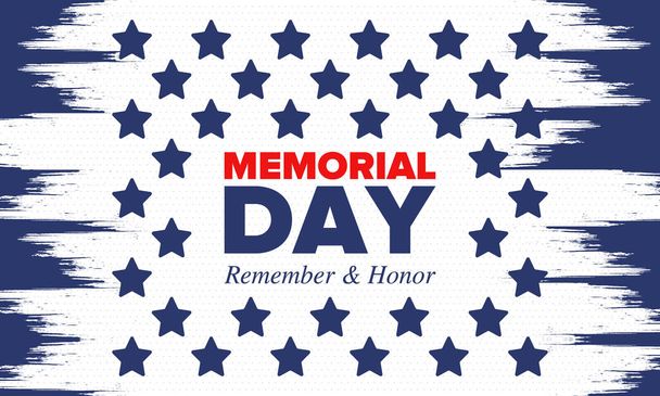 Memorial Day en Estados Unidos. Recuerda y Honra. Fiesta federal para recordar y honrar a las personas que han muerto mientras servían en las Fuerzas Armadas de los Estados Unidos. Celebrado en mayo. Cartel vectorial - Vector, Imagen
