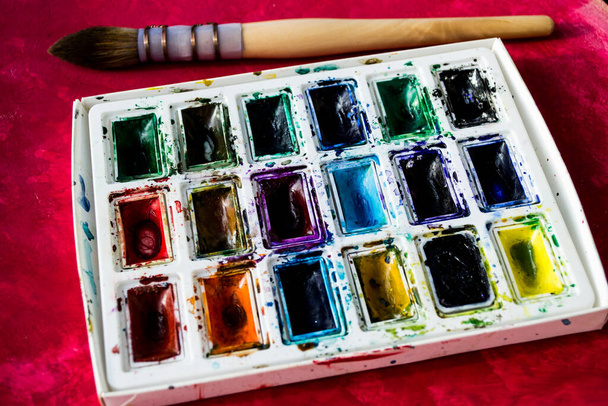 Watercolor paint and brush painting - 写真・画像