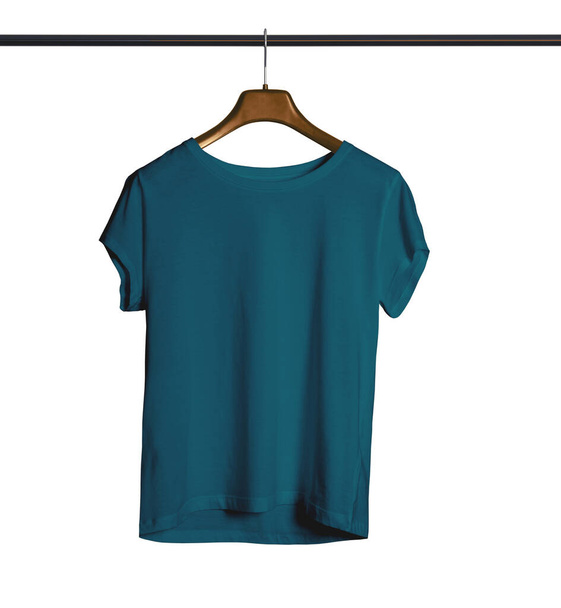 A modern Short Sleeves Crew Neck Tshirt Mock Up With Hanger For Woman In Green Eden Color to help you provide a beautiful design. - Photo, image
