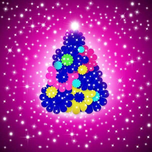 Cheerful Christmas Greeting card, fir multicolor flowers - Foto, Imagen