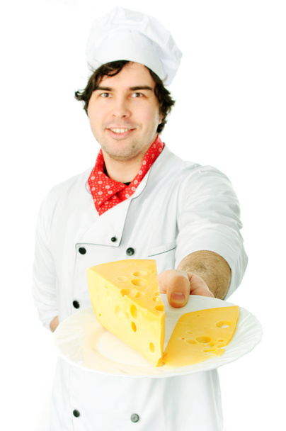 Cook holding cheese stack. - Foto, Bild