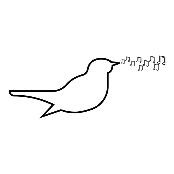 Nightingale singing tune song Bird musical notes Music concept icon outline black color vector illustration flat style simple image - Vector, Image