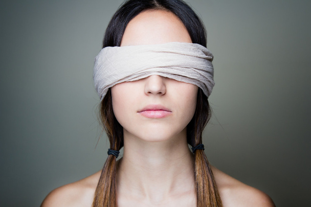 Naked blindfold woman - 写真・画像