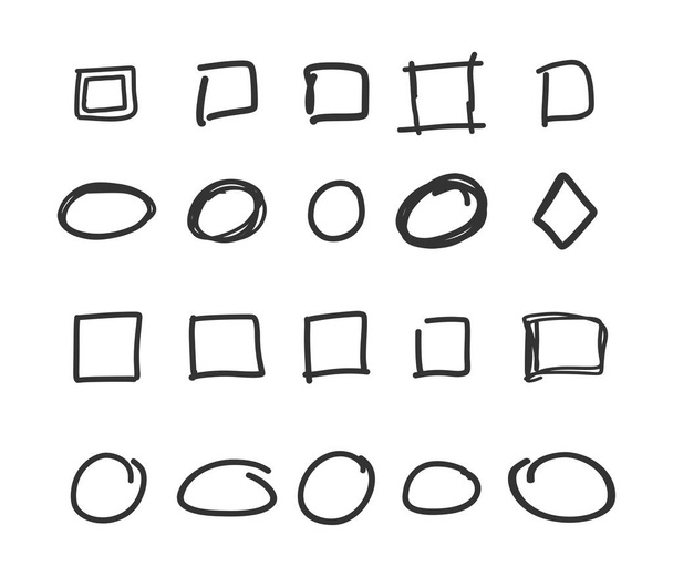 Caixa de seleção vazia, círculos e quadrados desenhados à mão conjunto de ilustrações vetoriais
 - Vetor, Imagem