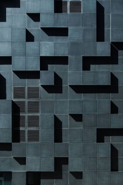 Architecture detail of black modern building. Playful facade with optical illusion. Abstract background. - Fotoğraf, Görsel