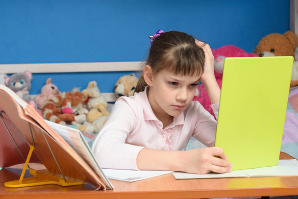 Upset girl dissatisfied with distance learning - Photo, Image