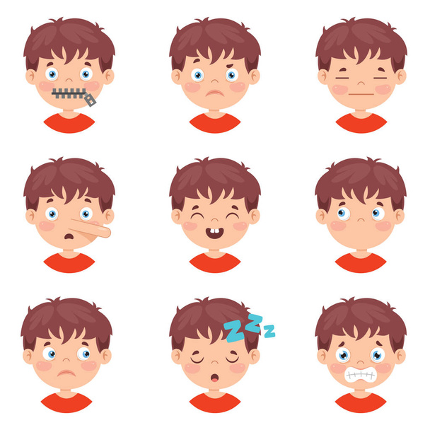 Conjunto de diferentes expressões de crianças
 - Vetor, Imagem