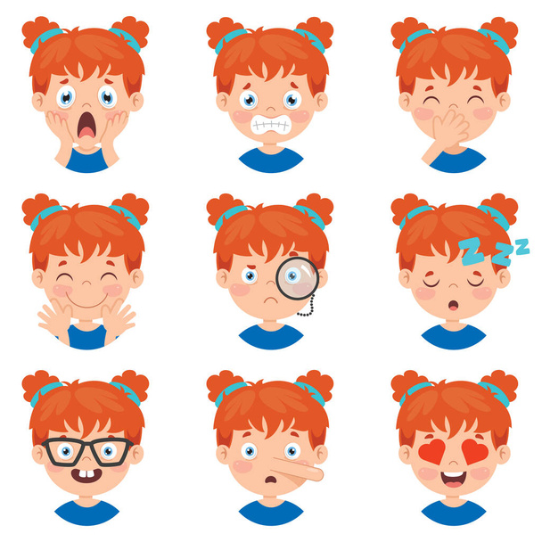 Set Of Different Expressions Of Kids - Vector, Image