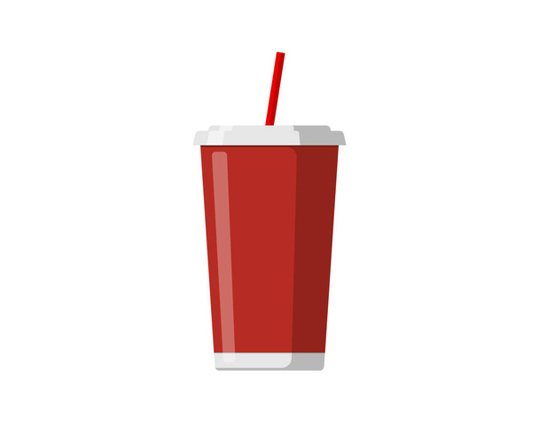 Papel descartável vermelho ou modelo de embalagem de copo de bebida de plástico com palha de bebida para refrigerante ou coquetel de suco fresco. Vector mockup plana eps ilustração isolada no fundo branco
 - Vetor, Imagem