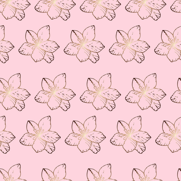Delicate seamless print with gold flowers on a pink background.  - Valokuva, kuva