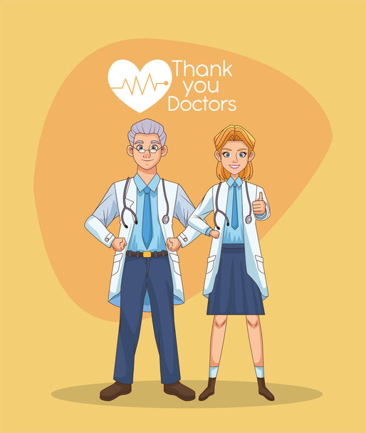 profissionais médicos casal avatares personagens
 - Vetor, Imagem