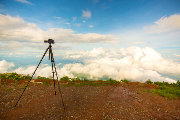 beautiful landscape with a camera and a tripod - Φωτογραφία, εικόνα