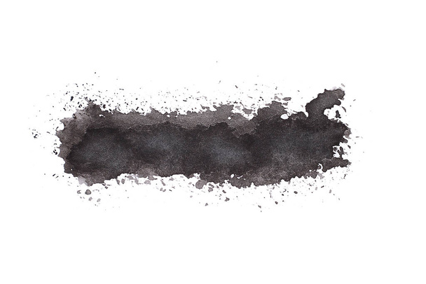 Trace of black paint from a brush on a white background, isolated. Graphic resource, substrate, blank for design, abstract space for text. - Photo, Image