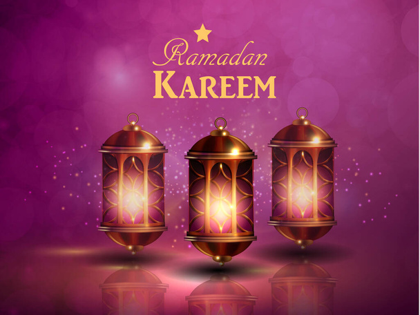 Ramadan-Kareem-Gruß auf verschwommenem Hintergrund - Vektor, Bild
