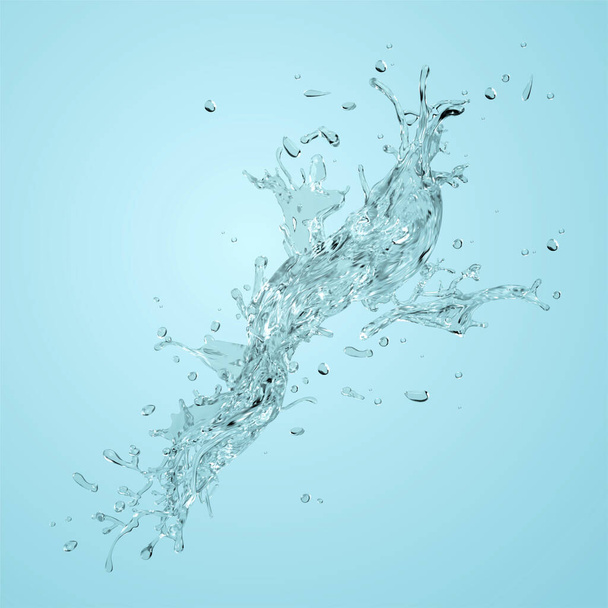 Clear water splashes effect on blue background in 3d illustration - Vector, Image