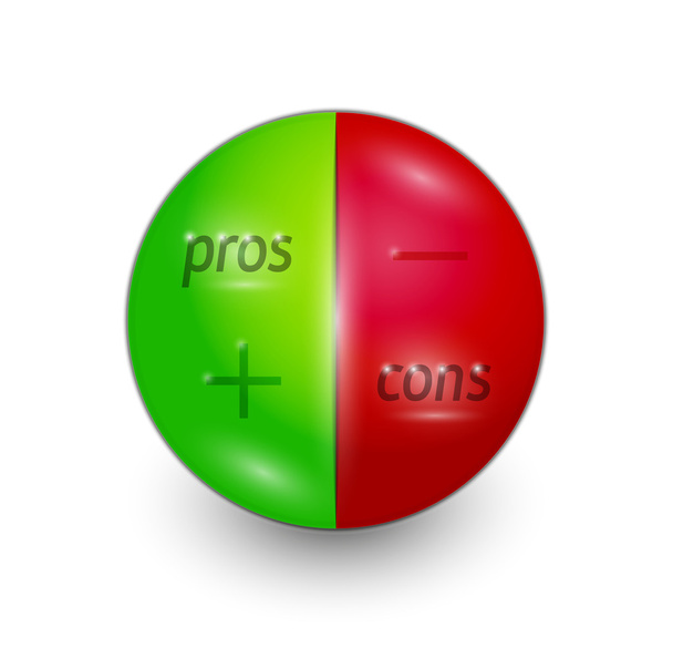 círculo con dos partes con pros y contras
 - Vector, imagen