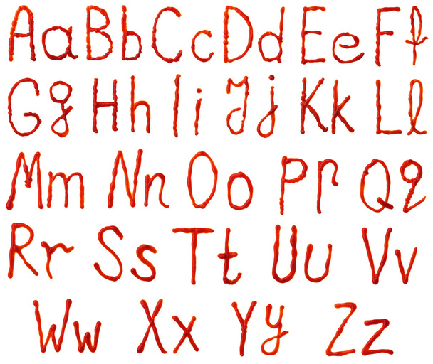 Lettere alfabetiche a base di pomodoro, ketchup
 - Foto, immagini