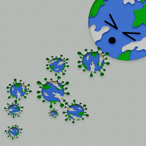 Illustration de la planète Terre avec le visage éternuant certains virus, concept contre le coronavirus
 - Photo, image