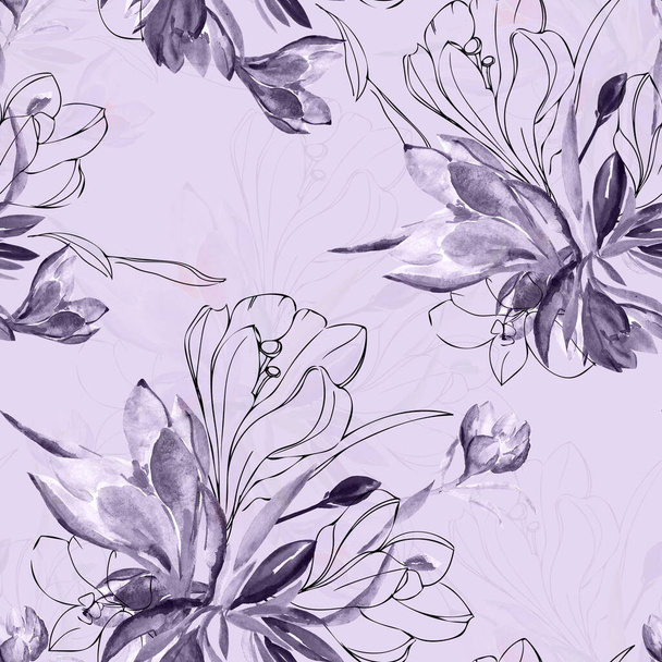 Crocus seamless pattern.Image on a white and color background. - Photo, Image